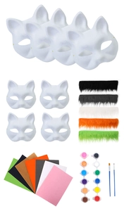 DIY Halloween blank pulp masks kit with paint brushes and colorful craft accessories