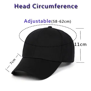 Guide des tailles pour casquette de baseball noire réglable avec mesures précises