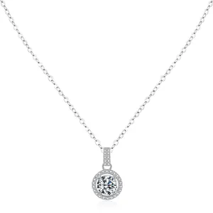 Elegant S925 sterling silver halo necklace featuring a brilliant round cubic zirconia stone