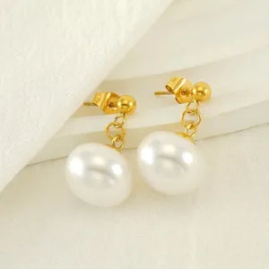 Boucles D'oreilles Pendantes En Künstliche Perle Acier Inoxydable Plaqué Or 18K Vintage Français Géométrique Élégant