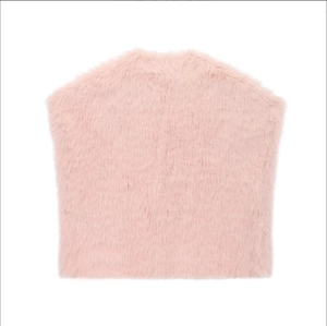 Ärmellose Weste aus rosa Kunstpelz für Damen mit weicher langer Plüschstruktur, Rückansicht