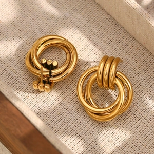 18K gold plated multi-layer intertwined circular stud earrings in a geometric design
