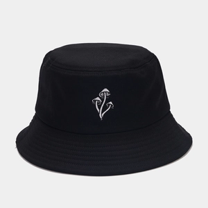 Bob classique en coton noir avec broderie champignon blanc pour protection solaire plein air