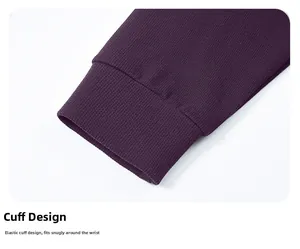 Detail of deep purple ribbed cuffs on men's sweatshirt showing high elasticity and stitching