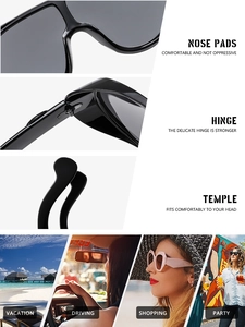 Detail view of oversized sunglasses featuring sturdy hinges and comfortable nose pads