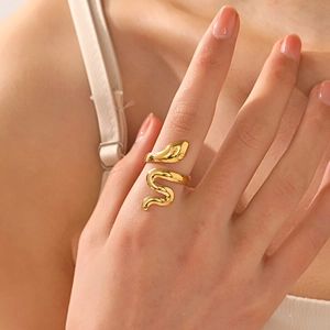 Snake Ring 18K Gold Plated Stainless Steel Open Adjustable Wrap Finger Jewelry Fashion Punk For Women
