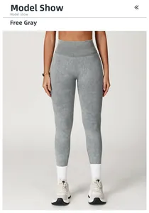 Nahaufnahme der nahtlosen High-Waist Yoga-Leggings in Freedom Grey mit gewaschener Textur