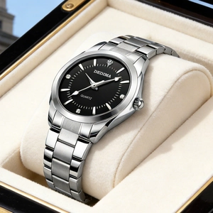 Elegant DEDIMA quartz watch for women with black dial and rhinestone accents in a gift box