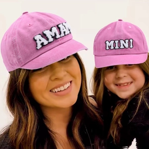 Pink parent-child baseball caps with Mama and Mini embroidery for outdoor sun protection