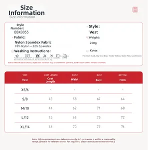 Size chart for seamless yoga set with detailed bust, waist and length measurements