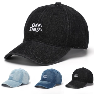 Baseball Cap Washed Cotton Denim Off Day Letter Embroidery Adjustable Curved Brim Sun Protection Outdoor Streetwear