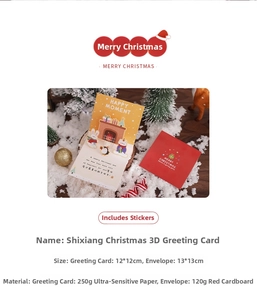 3D pop-up Christmas card featuring fireplace and cute animals with red envelope set
