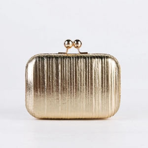 Metallic Pleated Evening Clutch Bag With Chain Strap Kiss Lock Formal Wedding Party Handbag For Women