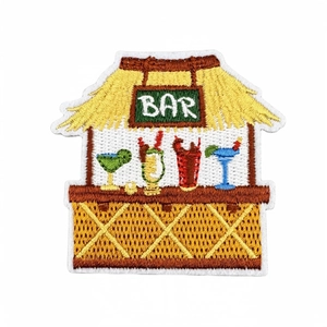 Tropical Hawaii style embroidered Tiki Bar patch with cocktail details and BAR lettering