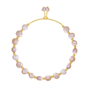 Pink baroque freshwater pearl bracelet with gold beads and adjustable slider clasp