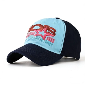 Detail of Kids two-tone baseball cap with embroidered letters and star pattern on front