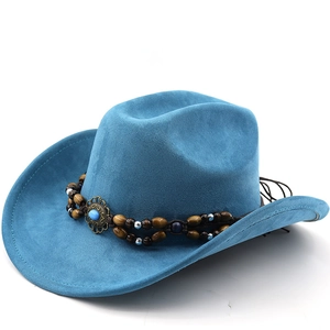 Bohemian lake blue western cowboy hat in faux suede with turquoise beaded band