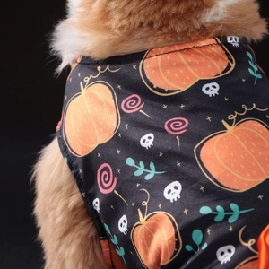 Halloween pumpkin print dog vest costume for small dogs in soft black polyester fabric