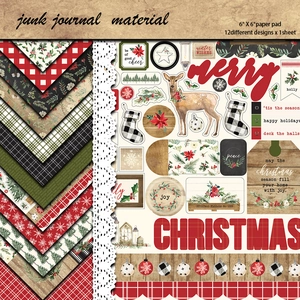 6x6 inch Christmas plaid scrapbook paper set with 12 vintage holiday themed designs