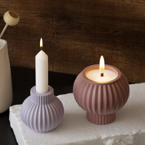Ribbed resin candle holder mold for DIY striped pillar gypsum aromatherapy vessels