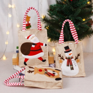 Sacs cadeaux de Noël en lin avec motifs de Père Noël et renne pour décorations de fête