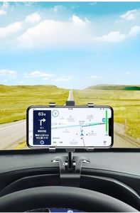 Car dashboard phone mount holder with adjustable clip for horizontal GPS navigation view