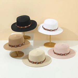 Women's summer straw sun hats with rivet leather bands in five stylish assorted colors