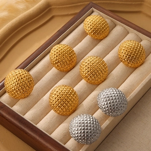 Round Embossed Diamond Pattern Earrings Elegant Vintage Stainless Steel Jewelry Gold Plated For Women