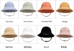 Kids cotton sun hats in 8 colors with adjustable windproof straps for outdoor UV protection