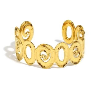 Bracelet jonc ouvert en acier inoxydable plaqué or 18 carats avec design spirale