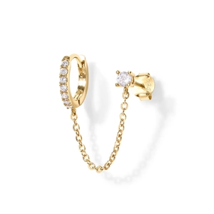 Detail of S925 sterling silver gold chain earring showing cubic zirconia and hallmark