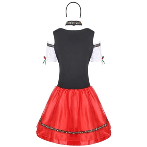 Traditional German Oktoberfest dirndl dress set in red and black from back view