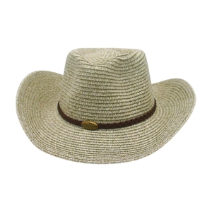 Chapeau De Cowboy En Paille Pour Femmes Protection Solaire Respirant Vacances À La Plage Style Français Vintage Bande Tressée Emblème Métallique
