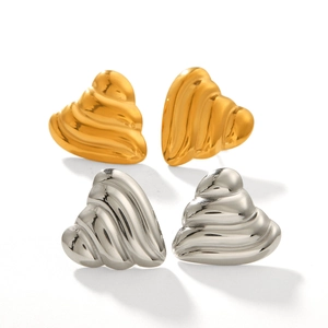 Boucles d'oreilles cœur en acier inoxydable doré 18K et argenté à texture ondulée