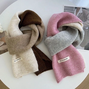 Knitted Color Block Scarf Soft Warm Winter Faux Cashmere Thick Neck Warmer Korean Style Long Scarf
