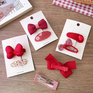 Lot de barrettes à cheveux rouges avec nœuds, motifs à carreaux et broderies florales
