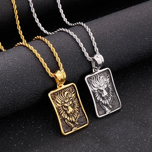 Pendentifs tête de lion vintage or et argent avec chaînes torsadées style punk hip-hop