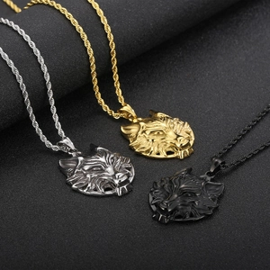 Wolfskopf Anhänger Halskette Edelstahl Punk Hip Hop Streetwear Tier Totem Schmuck Für Herren Damen