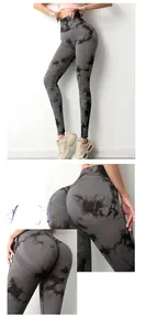Close-up of high-waisted tie-dye yoga leggings with scrunch butt lifting detail