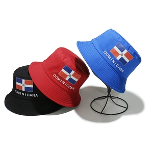 Dominicana flag bucket hats set in black red and blue colors for sun protection