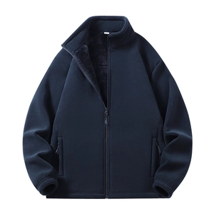 Giacca in pile blu scuro da uomo con collo alto e calda fodera interna invernale