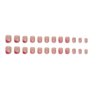 Short square rose pink press-on nails set with french zebra patterns 24pcs pack