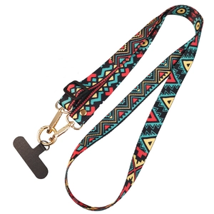 Adjustable crossbody phone strap with ethnic totem pattern and gold metal clasp
