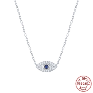 Collier classique en argent sterling 925 avec pendentif oeil bleu et zircons blancs