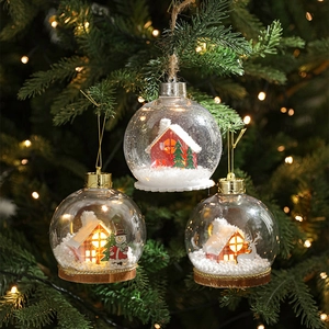 Bolas de Navidad Transparentes LED Con Paisaje Nevado Miniatura Cabaña Reno Muñeco de Nieve Decoraciones de Fiesta