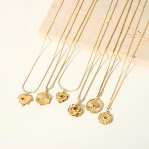 18K Gold Plated Stainless Steel Pendant Necklace With Colorful Zircon Natural Stone Geometric Fashion Jewelry For Women