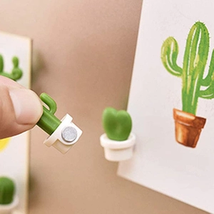 3D mini cactus fridge magnets in white pots with strong magnetic back for office use