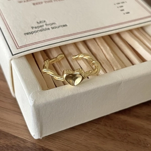 Minimalist 925 sterling silver heart-shaped twisted rope open ring with golden finish