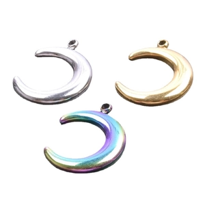 Minimalist moon pendants in silver, gold, and rainbow finishes for jewelry making