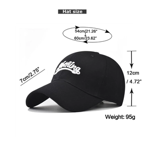 Size guide for black cotton baseball cap with Nothing embroidery and dimension details